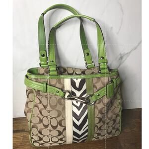 Coach Tan Monogram Green Leather Shoulder Handbag E0951-F13993